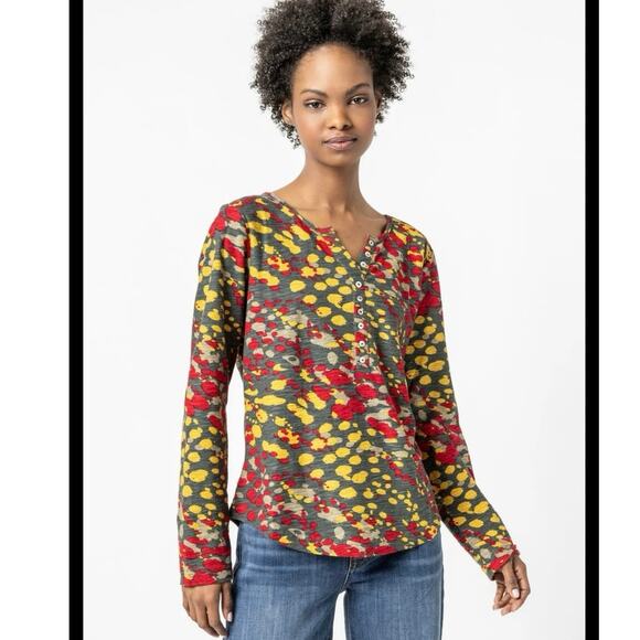 KOMIL Women's Size Large Masa Print Split Neck Cotton Long Sleeve Top Fall Red - Picture 15 of 16